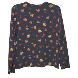Croft & Barrow Fall Leaves Shirt Womens Large Navy Blue Long Sleeve Cotton Tee